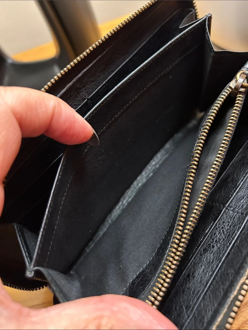Balenciaga Black Leather Zip-Around Wallet with Gold Hardware
